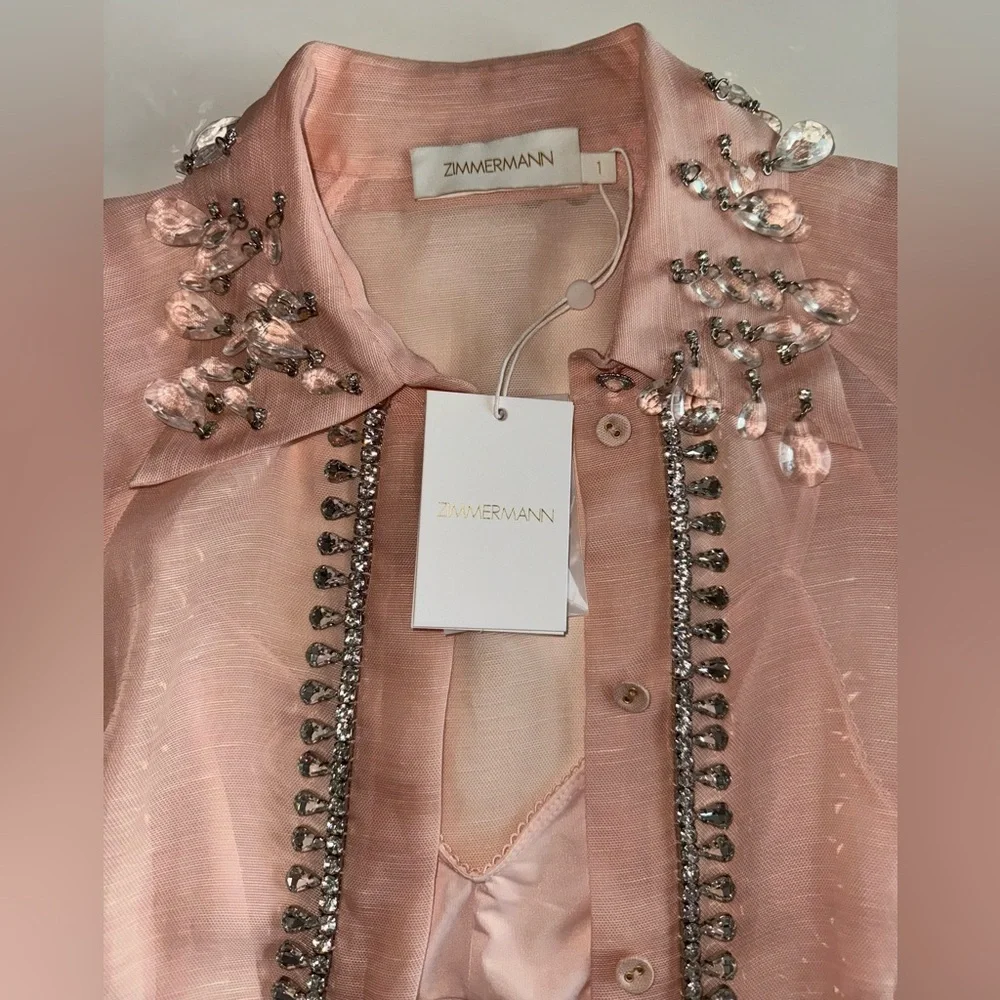 Zimmerman 🩷 Matchmaker Diamante Linen Blouse - Picture 10 of 12